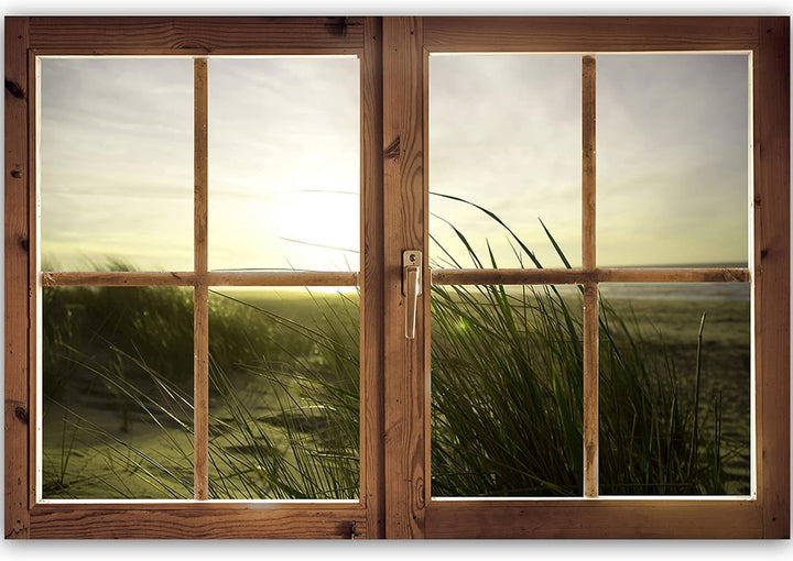 Febby Vlies Leinwandbild XXL Geschlossenes Fenster 3D-Illusion 120x80 cm Wandbild Kunst Bilder Schla