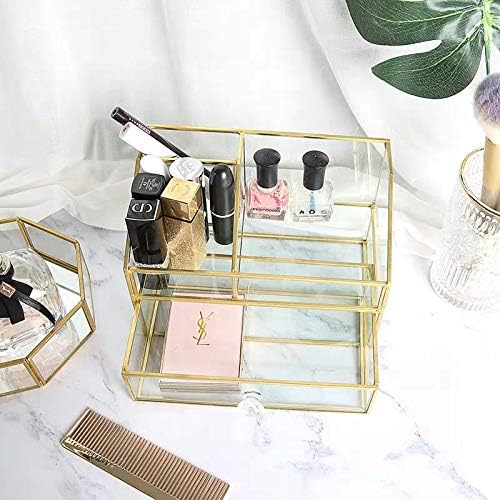 SLHEQING Makeup Organizer mit Schubladen Kosmetik-Organizer Schmink Aufbewahrung Gold, Desktop Stora