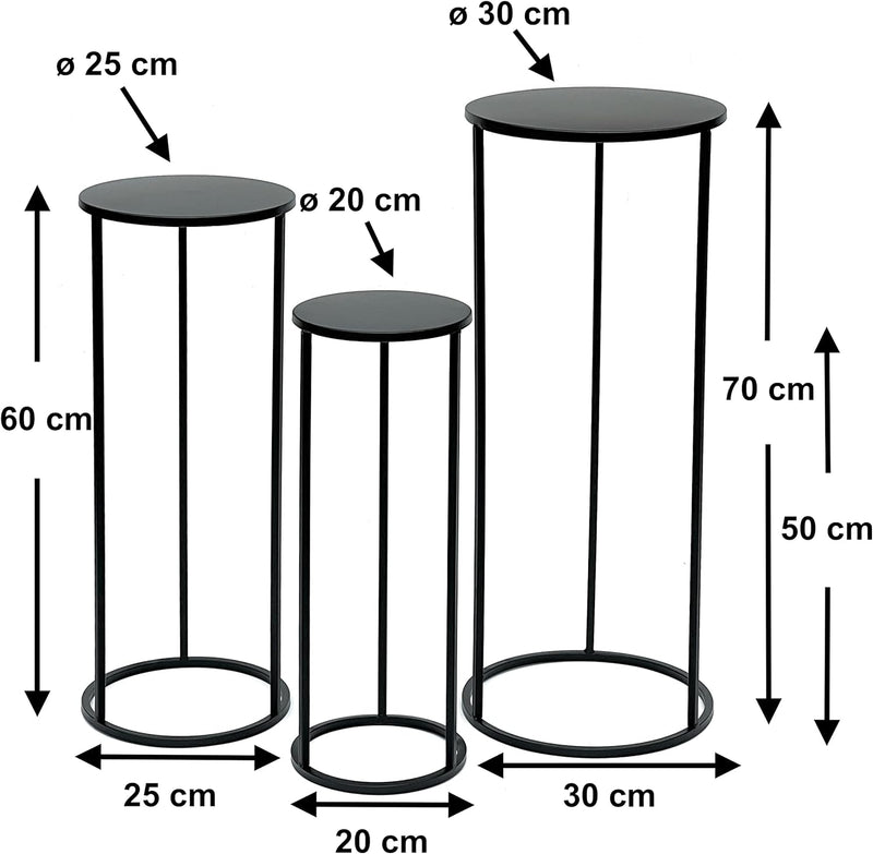 DanDiBo Blumenhocker Metall Schwarz Rund Blumenständer Beistelltisch 96316 3er Set Blumensäule Moder