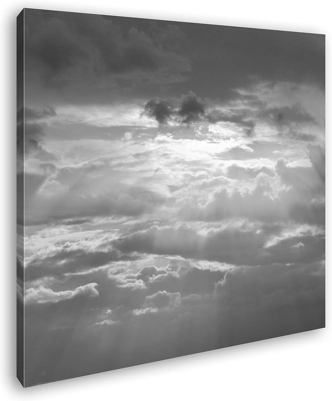 Licht bricht durch die Wolken Format: 70x70 Effekt: Schwarz&Weiss als Leinwandbild, Motiv fertig ger