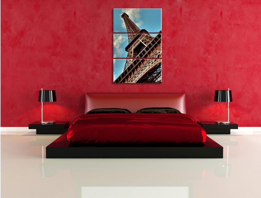 Pixxprint Gigantischer Eifelturm Paris / 3-Teilig/Gesamtmass 120cm Leinwandbild bespannt auf Holzrah