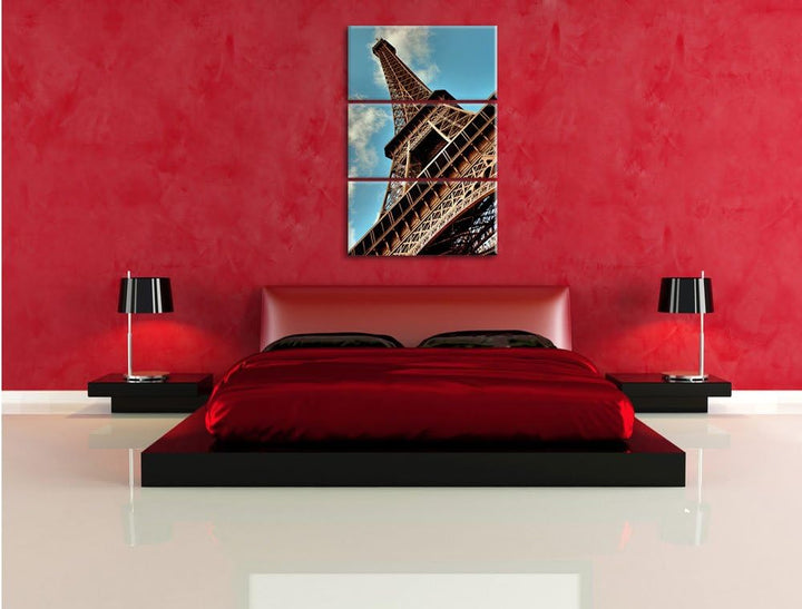 Pixxprint Gigantischer Eifelturm Paris / 3-Teilig/Gesamtmass 120cm Leinwandbild bespannt auf Holzrah