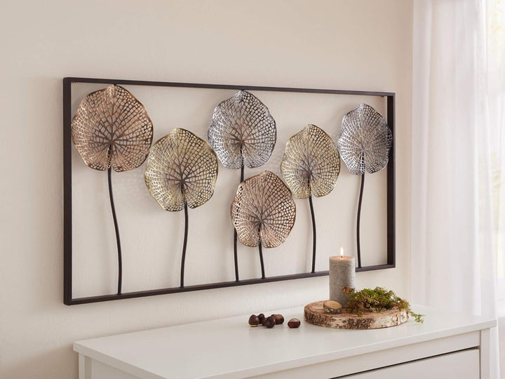 3D Wandbild "Lotus" aus Metall, 100x50 cm, Wandschmuck, Wanddeko, Wandverzierung, Deko-Objekt