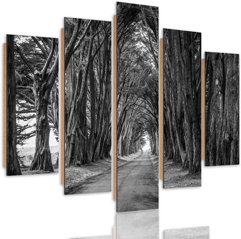 Feeby Wandbild XXL 5 tlg Landschaft Deco Panel Bild Bäume Allee Natur grau 300x140 cm Deco panel 300