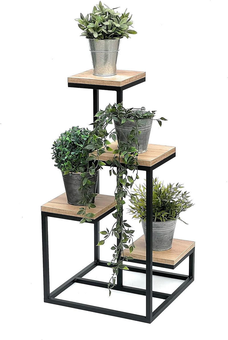 DanDiBo Blumentreppe Metall Schwarz Holz 75 cm Pflanzentreppe Blumenständer 96355 Blumensäule Modern