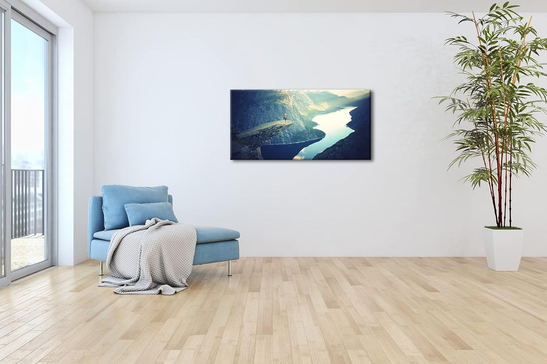 atemberaubende Aussicht eines Fjords Panorama 80x40 cm als Leinwandbild, Motiv fertig gerahmt auf Ec