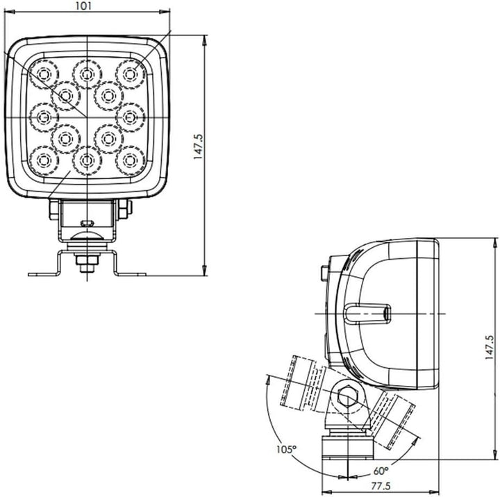 LED-MARTIN® Arbeitsscheinwerfer 17 W/ECE-23-2,5m Kabel- aus europäischer Herstellung - 2 Jahre Garan