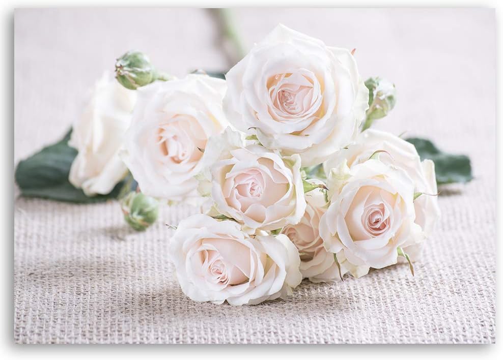 Feeby Bild auf Vlies Leinwand Weisse Rosen Blumenstrauss 90x60 cm Kunstdruck Modern Wandbilder Deko