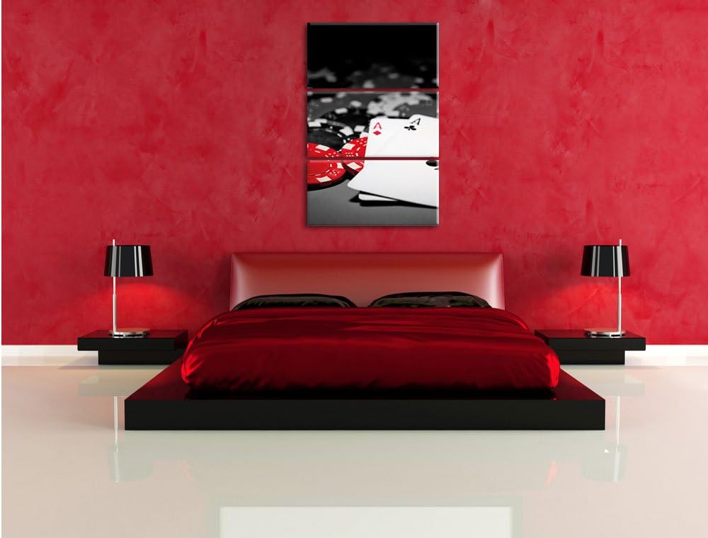 Pixxprint Spielkarten auf Pokertisch schwarz/weiss 3-Teiler Leinwandbild 120x80 Bild auf Leinwand