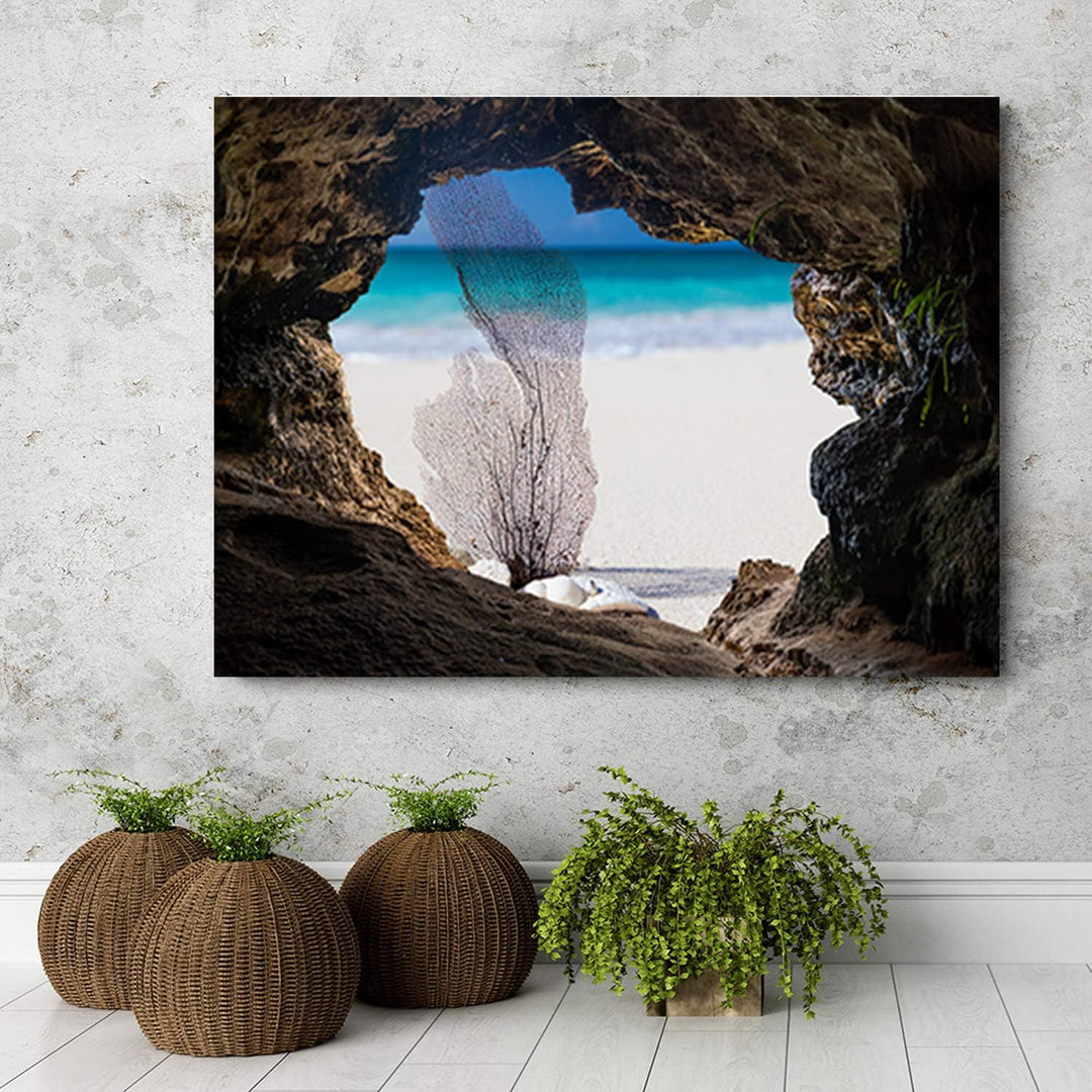 Feeby Leinwandbild XXL 3D Illusion Wandbild Kunst Strand Beige 120x80 cm Leinwandbild 120x80 cm Beig