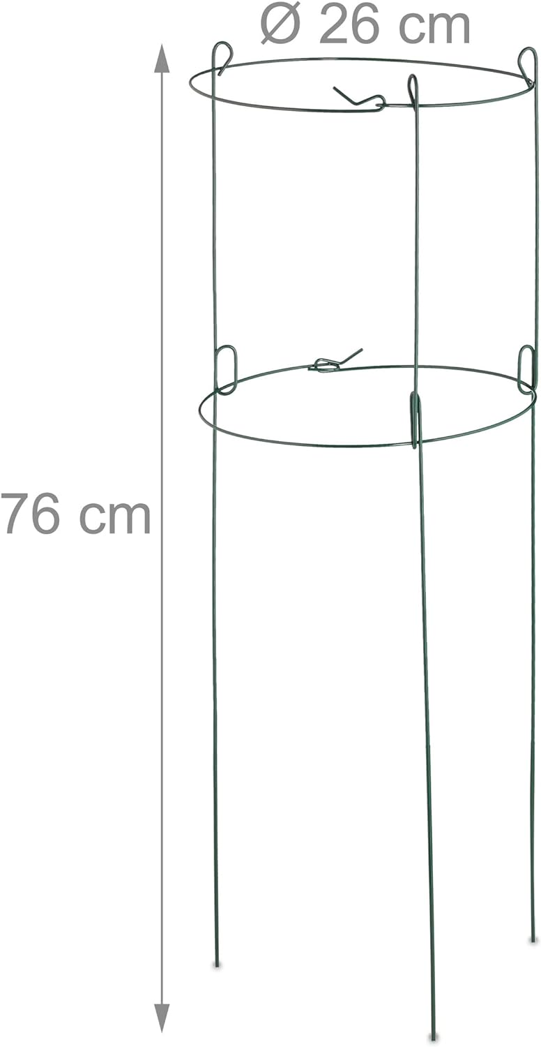 Relaxdays Rankhilfe 10er Set, Metall, runde Pflanzenstütze Tomaten & Gurken, HxD: 76x26 cm, 2 Ringe,