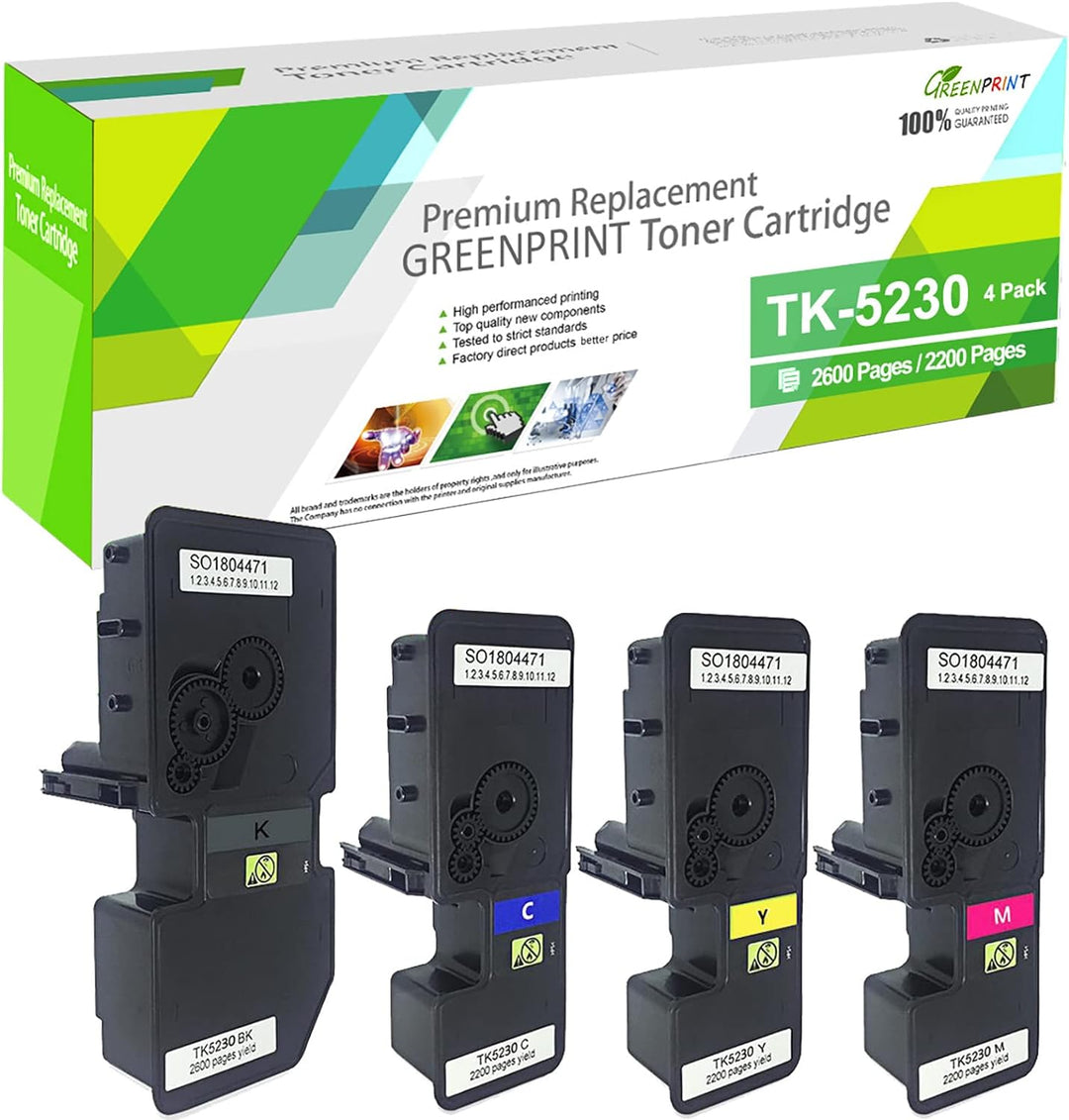 GREENPRINT 4 Farben TK5230 TK-5230 TK 5230 Kompatible Tonerkartusche 2600 Seiten für Schwarz & 2200