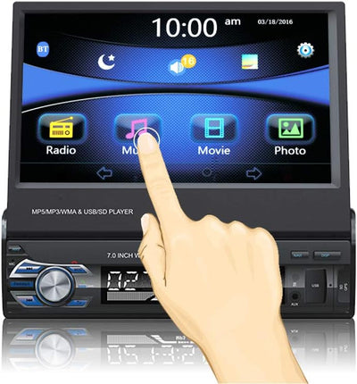 EZoneTronics 7 Zoll Autoradio Flip 1DIN Auto Stereo Play Telefon Musik über USB AM/FM Radio Bluetoot
