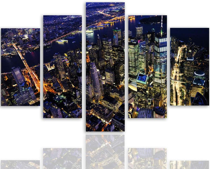 Feeby Leinwandbild 5 Teilig Stadt City Bild Wanddeko Landschaft Architektur bunt 150x100 cm Leinwand