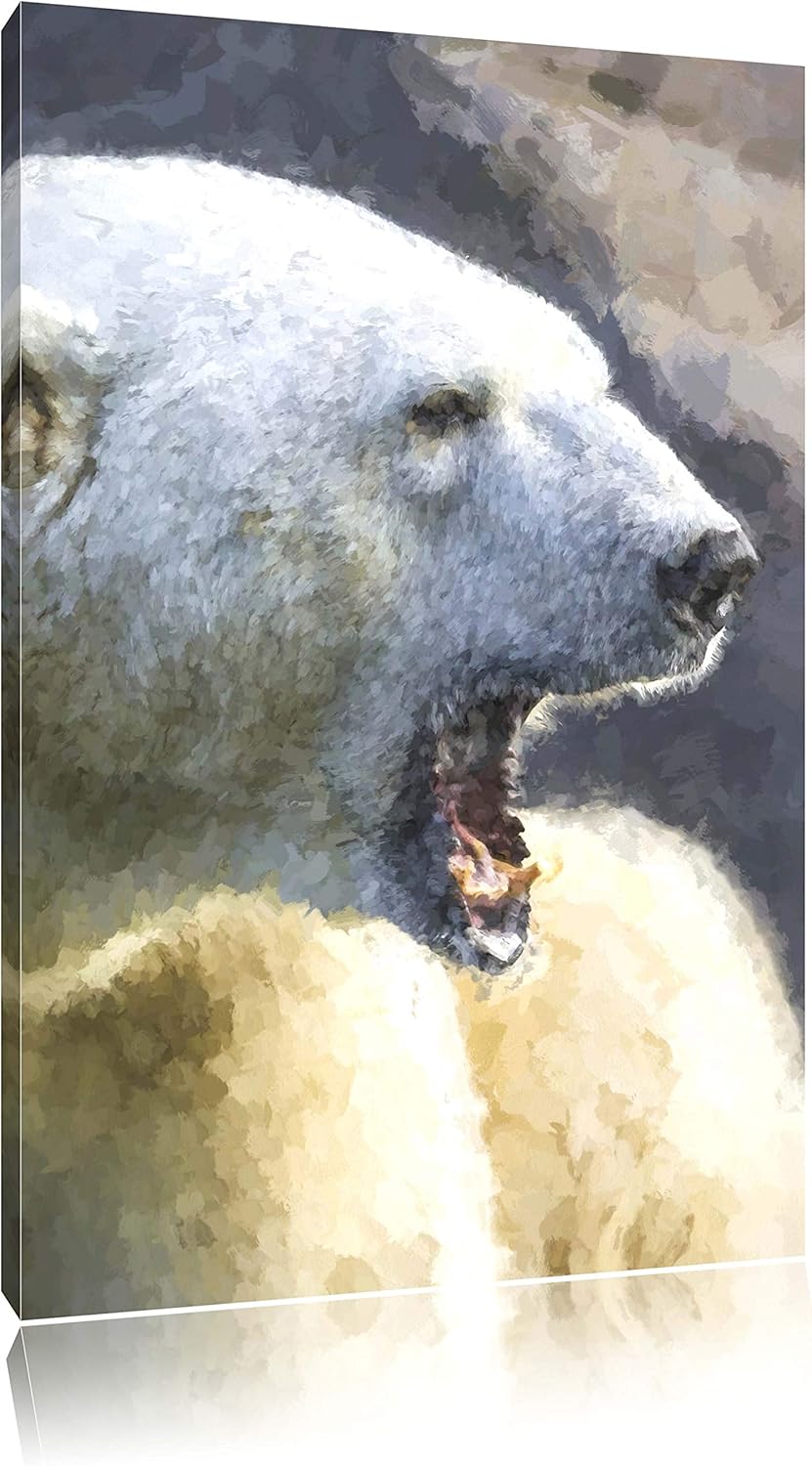 brüllender Eisbär Deluxe Format: 100x70 cm auf Leinwand, XXL riesige Bilder fertig gerahmt mit Keilr