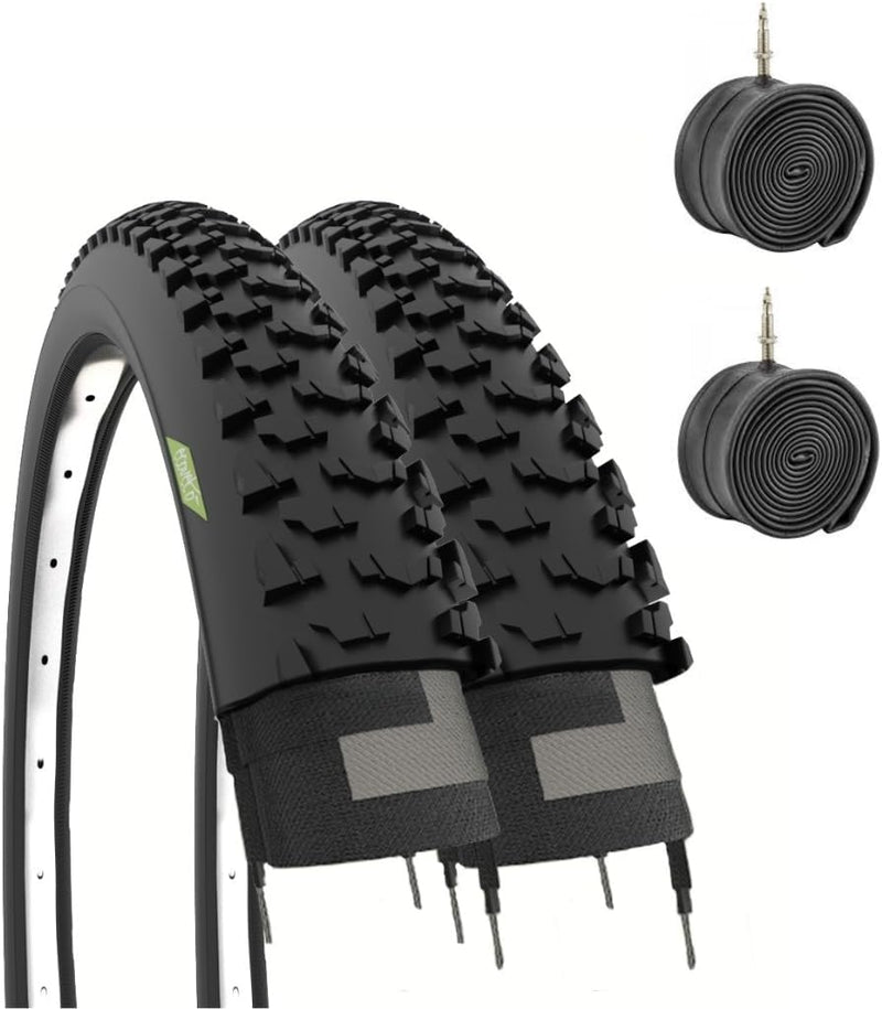 Ecovelò Kinder Kameras 2 MTB Reifen 24 x 1,95 (50-507) + Kammern, Schwarz, 24 X 1.95