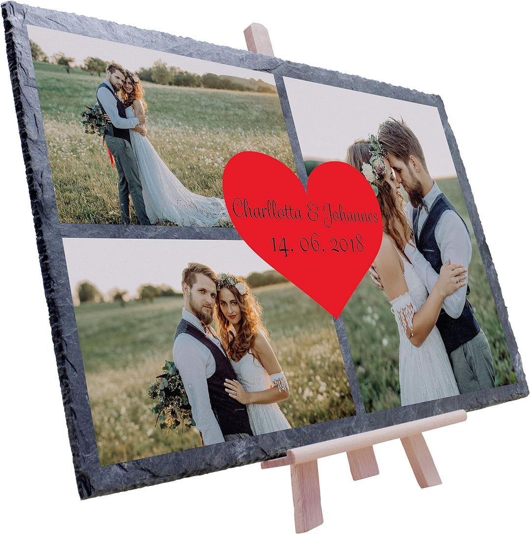 wandmotiv24 Schiefertafel Hochzeit mit Staffelei, Personalisierbar Digitaldruck Farb-Fotos + Vorname