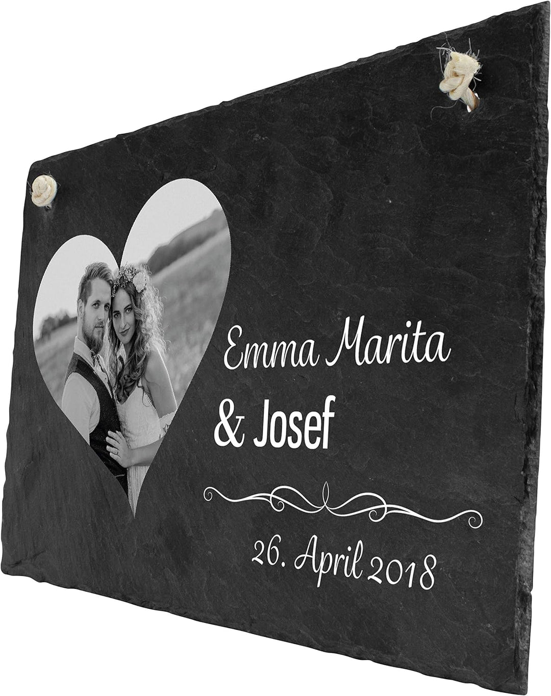 wandmotiv24 Schiefertafel Hochzeit, Aufhängeschild mit Strick, Personalisierbar Digitaldruck Schwarz