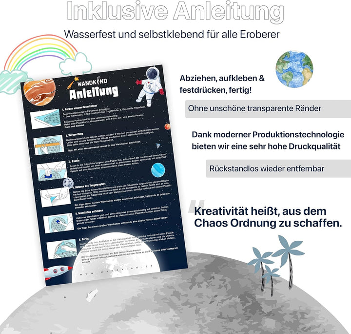 WANDKIND Löwe auf dem Mond V302 | handgezeichnet | AUFKLEBER Kindergarten | Wandsticker Kinderzimmer