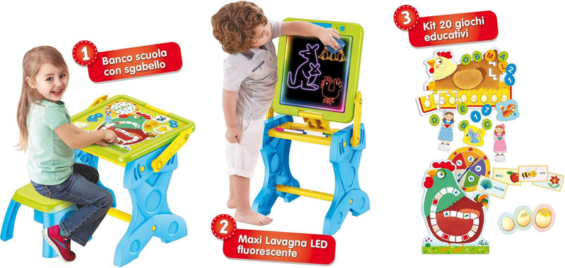 Liscianigiochi 97142 Carotina LED-Bankett für Spiel und Lernen, 3 in 1, Set in Kindergrösse, Mehrfar