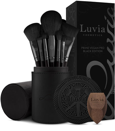 Make-up Pinselset Luvia, Prime Vegan Pro - Schwarz & Rosegold & Luvia Beauty Blender Schwamm - Make-