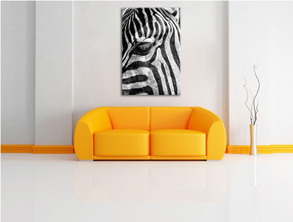 Monocrome, Zebra Porträt , Format: 100x70 auf Leinwand, XXL riesige Bilder fertig gerahmt mit Keilra