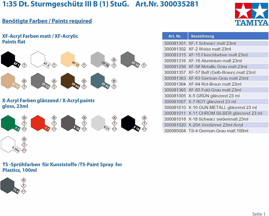 Tamiya 300035281 300035281-1:35 WWII Deutsche Sturmgeschütz III B (1),originalgetreue Nachbildung, P