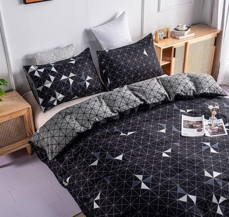 Bettwäsche Karo 200X220 cm Schwarz Weiss Dreiecke Wendebettwäsche Set King Size Kariert Landhaus Bet