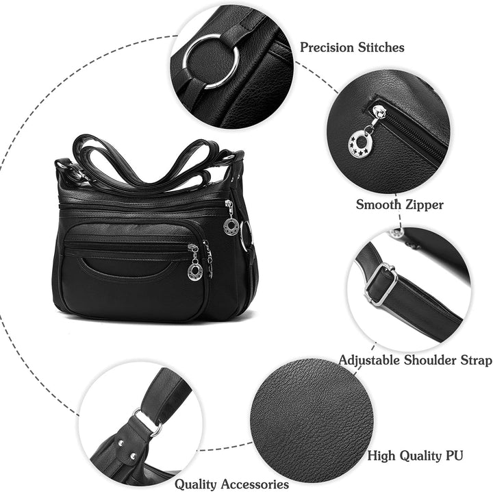 PORRASSO Damen Umhängetasche Multi-Tasche Wasserdicht Schultertasche Messenger Bag PU Handtasche für