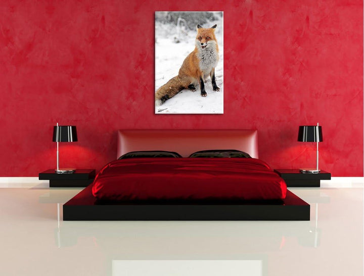 Pixxprint Fuchs im Schnee Format: 100x70 auf Leinwand, XXL riesige Bilder fertig gerahmt mit Keilrah