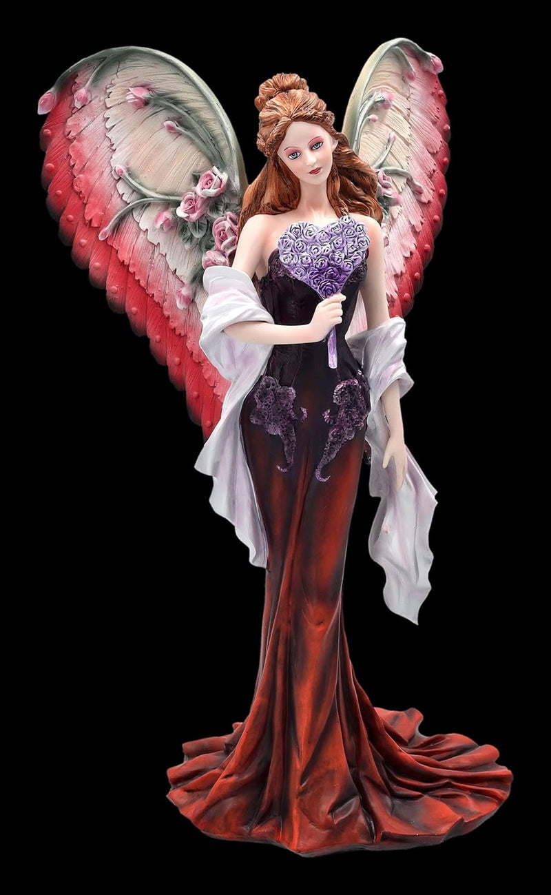 Engelfigur in rotem Ballkleid und grossen Flügeln | Fairy Statue Elfe