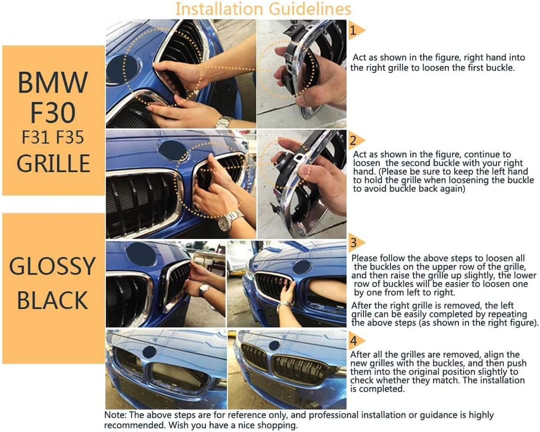 Gangying F30 F31 Nieren Schwarz Kühlergrill Streifen F30 Kühlergrill für BMW 3er f30 Nieren Schwarz