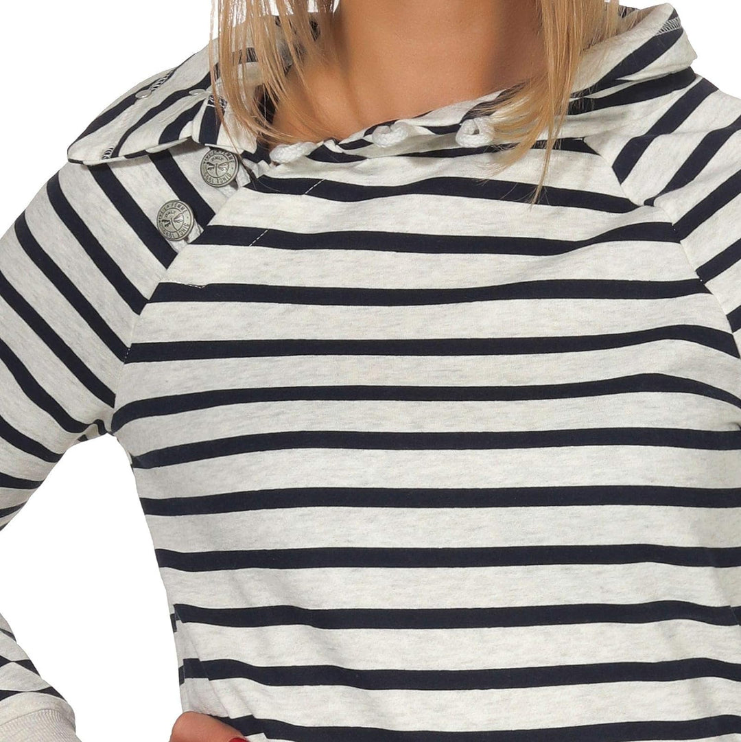 ONLY Damen gestreiftes Sweatshirt Randi Nadine Knopfleiste 15170109 Oatmeal Stripes/Night Sky M