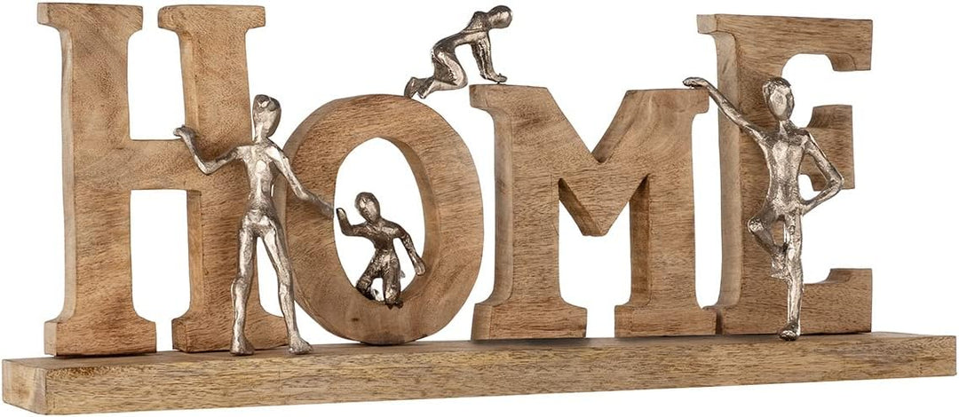 GILDE Deko Holz Buchstaben Schriftzug Home - gefertigt aus Holz Aluminium - Breite 58,5 cm Höhe 23,5