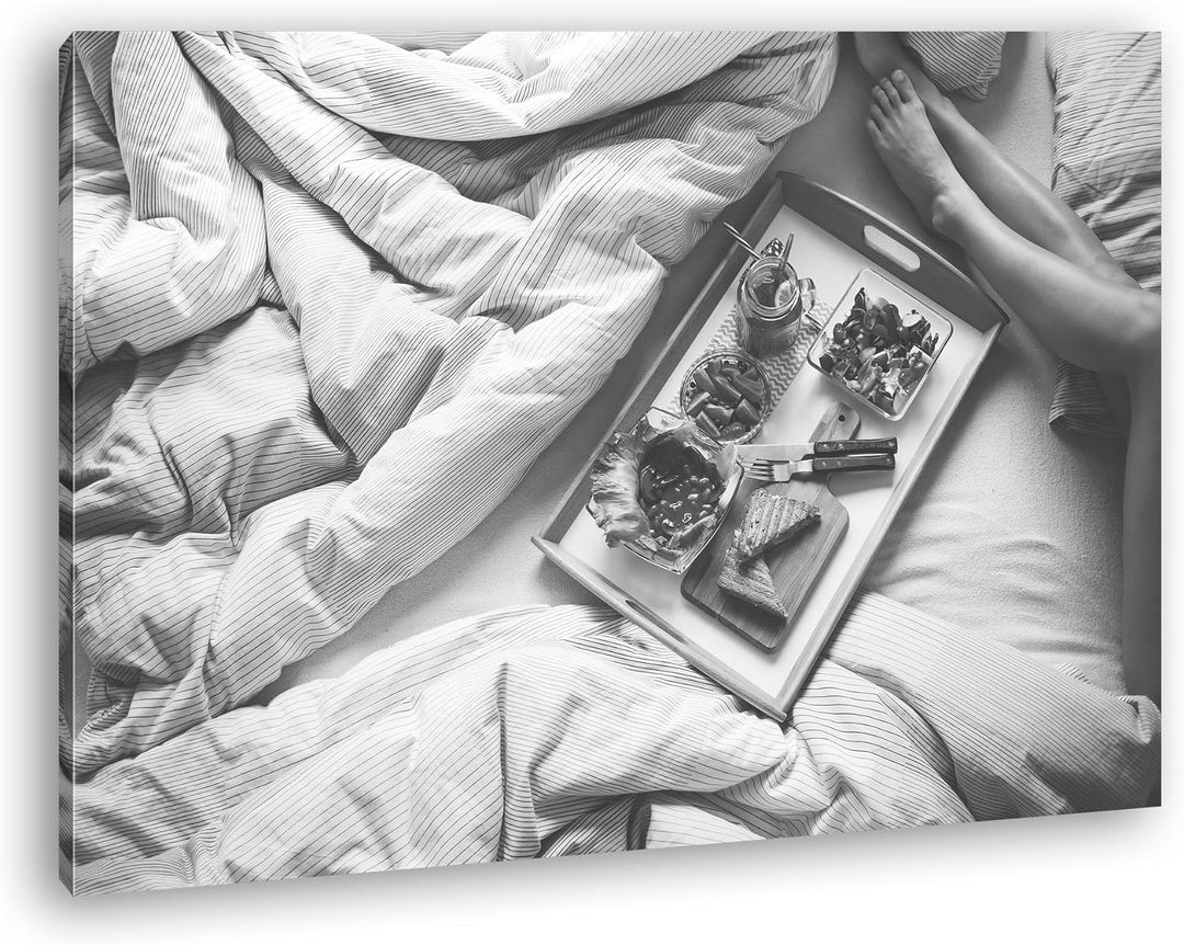 deyoli gesundes Frühstück im Bett Format: 80x60 Effekt: Schwarz/Weiss als Leinwand, Motiv fertig ger