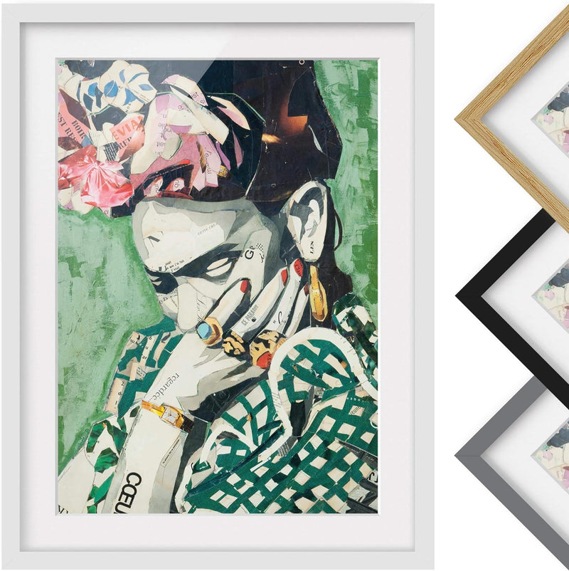 Bild mit Rahmen - Frida Kahlo - Collage No.3 - Rahmenfarbe Weiss, 70 x 50 cm 70cm x 50cm Weiss, 70cm