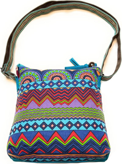 Macha Bag Indische Umhängetasche aus Baumwolle und Leder für Frauen Ethnische Boho Satchel Sporttasc