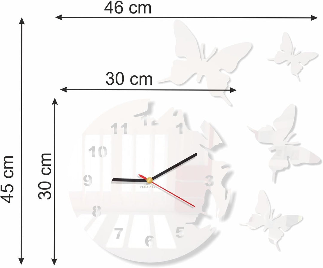 Grosse moderne Wanduhr Schmetterling Weiss rund 30cm, 3d DIY, Wohnzimmer, Schlafzimmer, Kinderzimmer