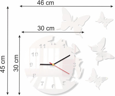 Grosse moderne Wanduhr Schmetterling Weiss rund 30cm, 3d DIY, Wohnzimmer, Schlafzimmer, Kinderzimmer