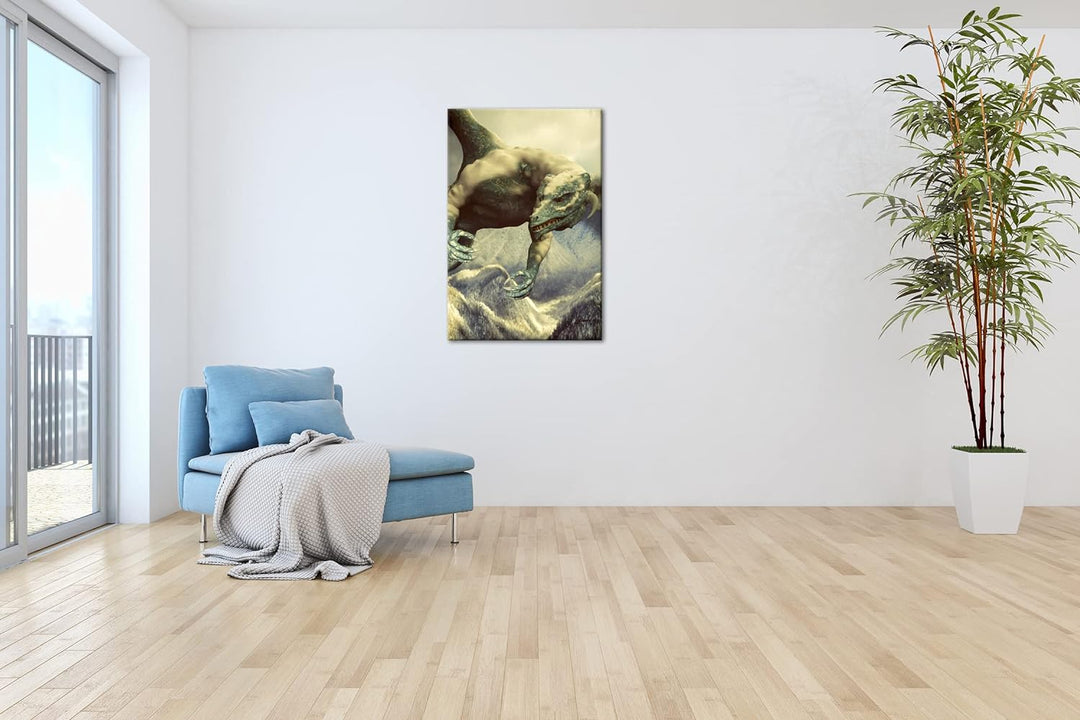 deyoli gigantischer Drache Format: 100x70 als Leinwand, Motiv fertig gerahmt auf Echtholzrahmen, Hoc