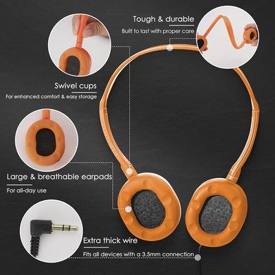 Geekria 24 Stück kabelgebundene Kopfhörer für das Klassenzimmer, verstellbare On-Ear-Kopfhörer, Kind