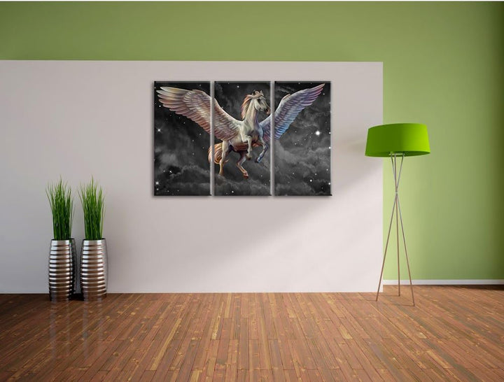 Pixxprint Weisser Pegasus mit Engelsflügel als Leinwandbild/Grösse: 3 Teilig (120x80 cm) cm/Wandbild