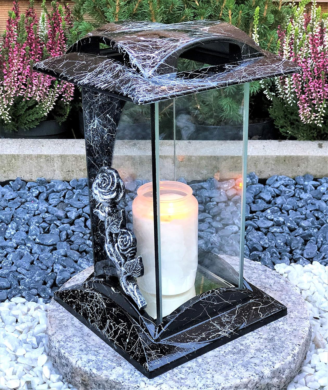 Grablampe Grablicht Kerze Grabkerze Grabdekoration Grabschmuck Gartenlampe incl.Grabkerze, aus Hartk