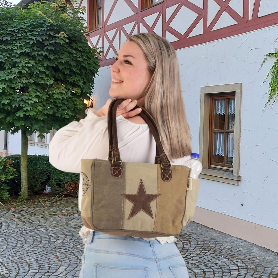 Sunsa Damen Handtasche. Vintage Schultertasche mit Stern. Kleine Canvas Tasche. Handgelenktasche mit