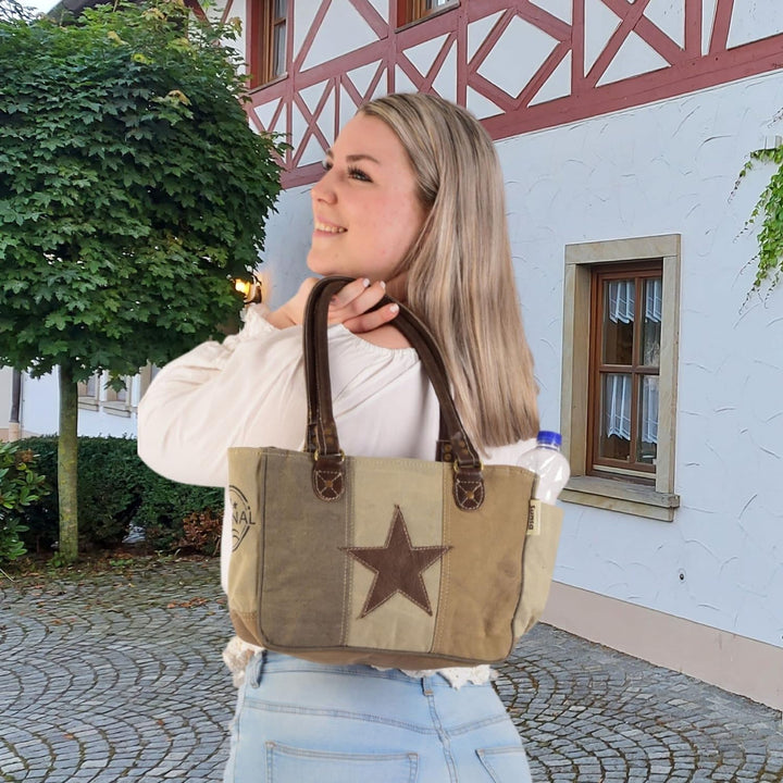Sunsa Damen Handtasche. Vintage Schultertasche mit Stern. Kleine Canvas Tasche. Handgelenktasche mit