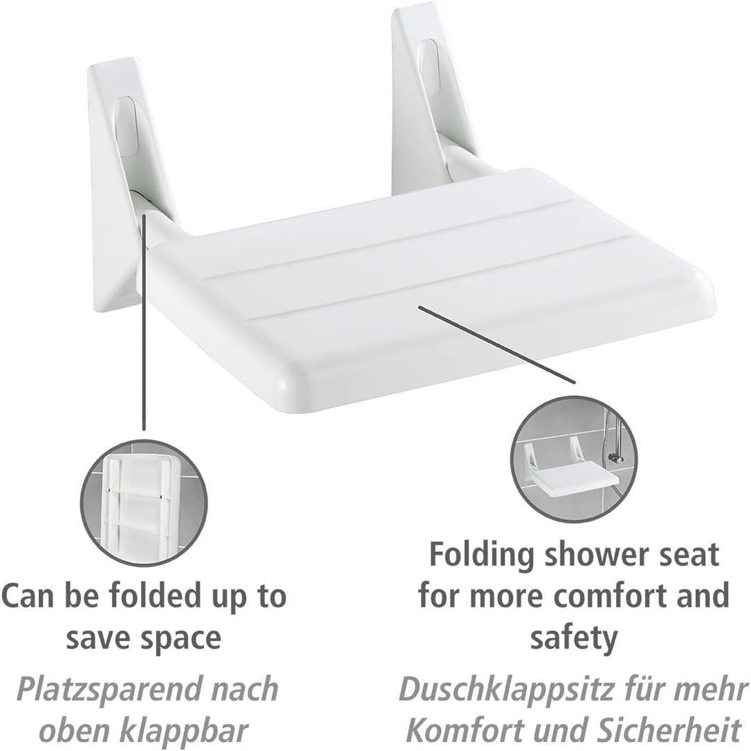 WENKO Duschklappsitz Secura - Duschsitz zum Klappen, 120 kg Tragkraft, Kunststoff (ABS), 35 x 19 x 3