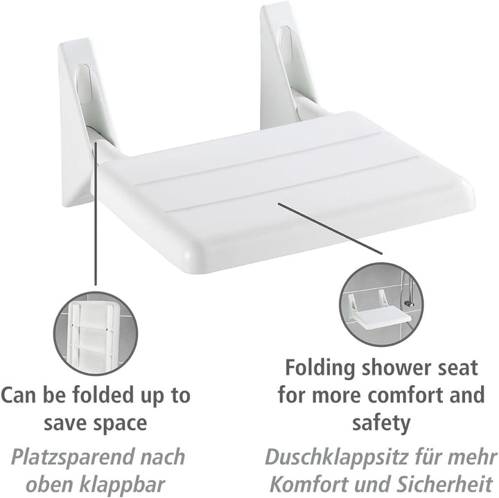 WENKO Duschklappsitz Secura - Duschsitz zum Klappen, 120 kg Tragkraft, Kunststoff (ABS), 35 x 19 x 3