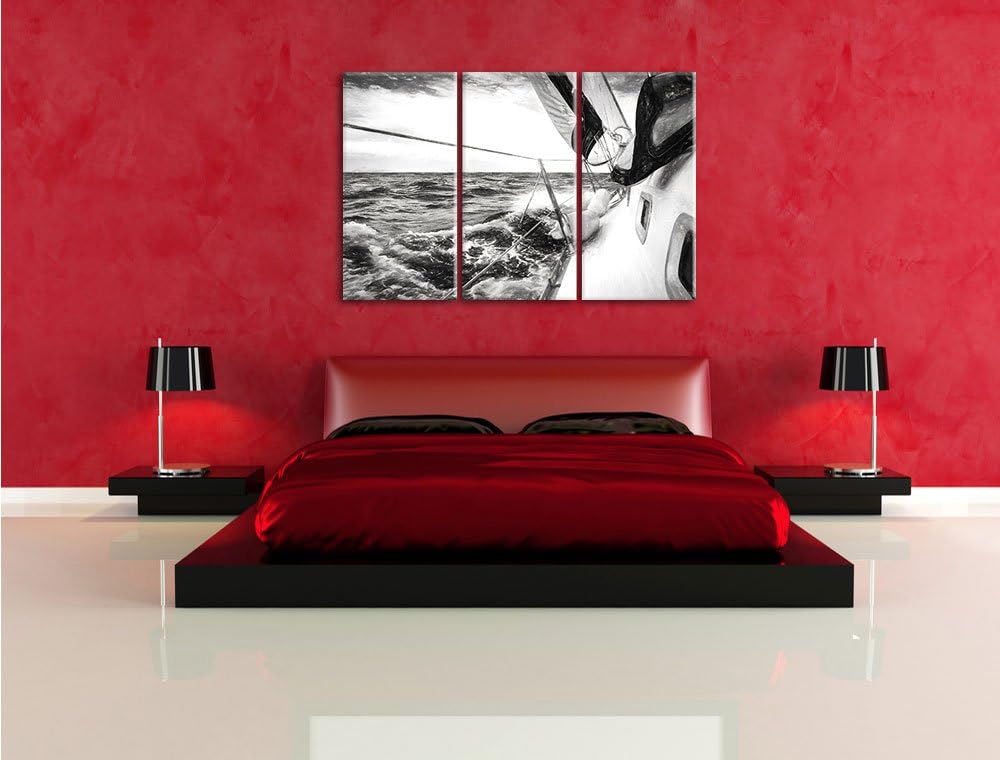 Pixxprint Die weissen Segel der Yacht Kunst als Leinwandbild | Grösse: 3 Teilig (120x80) | Wandbild|