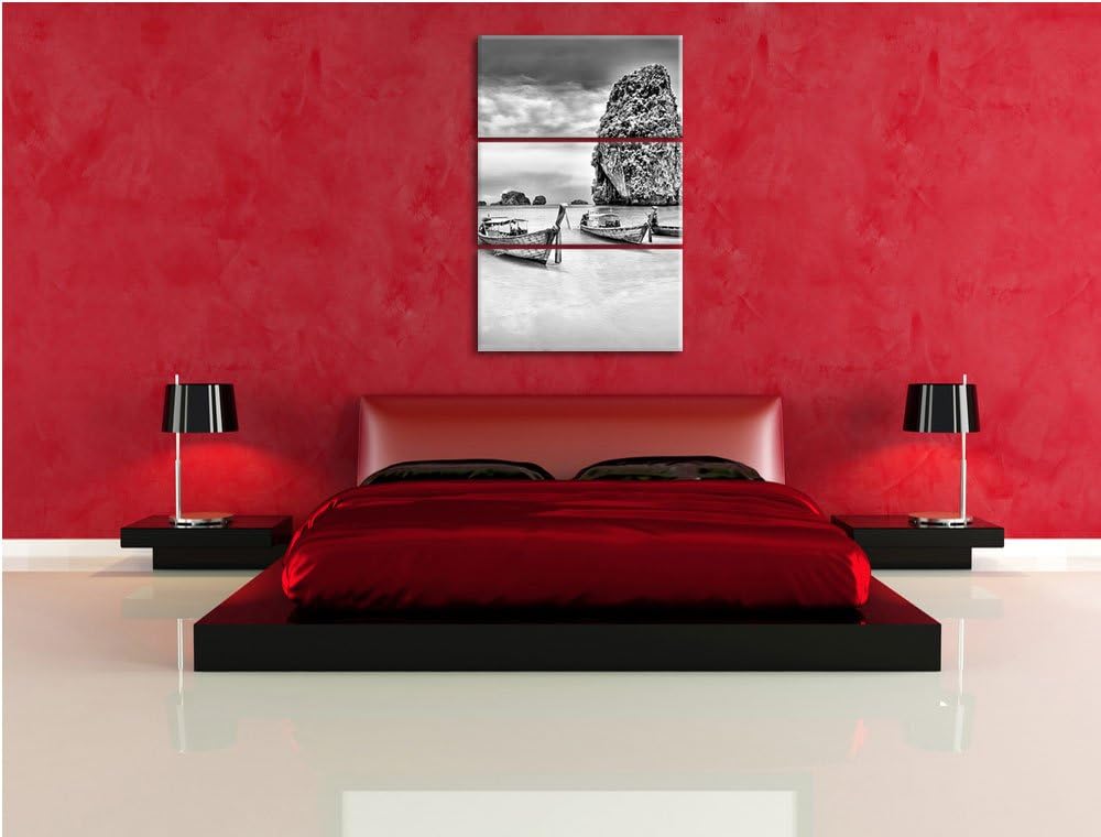 Pixxprint Longtailboote in Thailand als Leinwandbild/Grösse: 3 Teilig (120x80 cm) cm/Wandbild/Kunstd