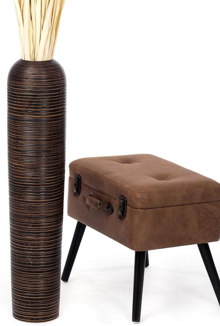 Leewadee Grosse Bodenvase für Dekozweige hohe Standvase Design Holzvase, Holz, 70 cm, Braun, 70 cm